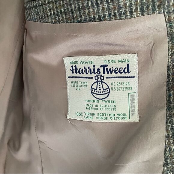 HARRIS TWEED Vintage Hand Woven Wool Blazer Grey Blue 44R - Picture 8 of 9
